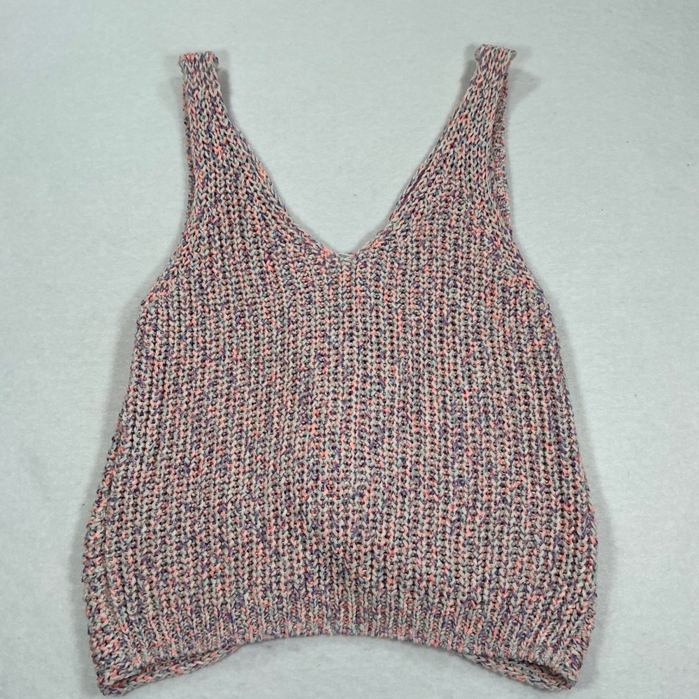 Mi Ami Francesca's Twist Front Knit Tank Top V-Neck Space Dye Purple Orange M